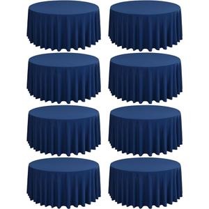 8 Pack Navy Blue Round Tablecloth 120 Inch Circle Polyester Table Cloth, Washable Fabric Stain and Wrinkle Resistant Table Cover Round Table Clothes for Wedding Parties Banquet Reception Dining, Navy Blue 