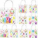 Zenoble 24 Pcs Easter Gift Bags with Handles Double-Sided Clear PVC Easter Bag Cute Bunny & Egg Goodie Snack Candy Treat Bags Bulk with Basket Cards for Party Favor