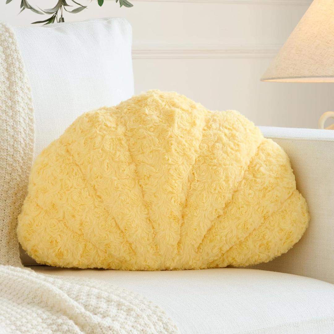 Shell Pillow, Seashell Throw Pillow Room Decor for Couch Bed, Shell Pillows Soft Plush Pillow, Sea Shell Decorative Beach Cushion Pillows (Goose Yellow, 18 X 13 Inches)