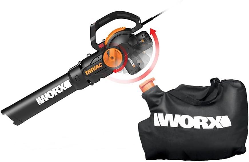 WORX Trivac 3 in 1 Electric Leaf Blower for Lawn Care, Leaf Vacuum with 600 CFM, Leaf Mulcher with Metal Impeller, WG512
