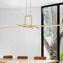 47" Gold Linear Pendant Lights Kitchen Island 6-Lights LED Dimmable Hanging Pendant Lights Fixture Pool Table Light Fixture Modern Minimalist Linear Chandelier for Dining Room Island Light