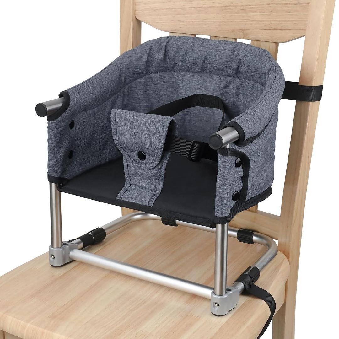 Booster Seat for Dining Table, 3-in-1 Portable Toddler Booster Chair with Safety Buckle, Height Adjustable & Foldable Baby Feeding Seat, Travel High Chair with Washable Cover & Storage Pocket - Grey