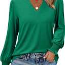 Uhiger Womens Tunic Tops Long Sleeve Blouses for Women Dressy Casual V Neck Tops Shirts Trendy with Smocked Cuffs (XX-Large, Deep Green)