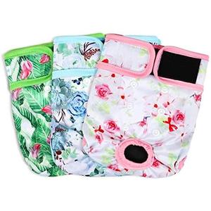 Paw Legend Washable Reusable Female Dog Period Diapers for Heat Doggie Puppy Diapers for Female Dogs (3 Pack, Flower, X-Small) (X-Small (8"-11.5" Waist), Flower (Black Lining))