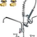 Commercial Sink Faucet with Sprayer 8 Inch Center Wall Mount Kitchen Sink Faucet with 10" Add-on Swing Spout 25" Height Faucet with Down Pre-Rinse Sprayer