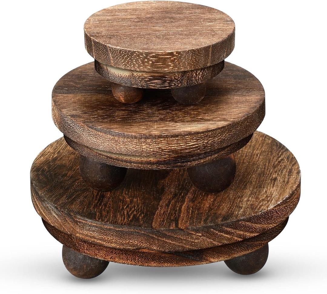 Amyhill 3 Pcs 5/4/3 Inch Wooden Risers for Display Wood Pedestal Stand Mini Tray Stand Round Wooden Pedestal Holder Rustic Buffet Cake Riser for Decor Tiered Tray Decor Home Kitchen(Brown)