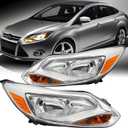 Pair Headlights Assembly W/Bulbs For 2012 2013 2014 Ford Focus SE SEL Titanium Base Hatchback Sedan Replacement Halogen Headlamps Driver and Psaaenger Side Chrome Housing Clear Lens(LH&RH)