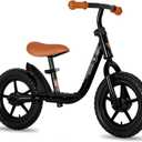 JOYSTAR 10"/12" Toddler Balance Bike for Girls & Boys, Ages 18 Months to 5 Years, Kids Push Bike with Footrest & Adjustable Seat Height, First Birthday Gifts for 2-5 Boys Girls (Black)