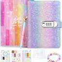 Diary with Lock for Girls, Birthday Gifts for 8 9 10 11 12 Year Old Girls, Kids Journal with Lock and Pen, Password Journal Notebook Kit for Girls, 200 Pages Secrect Diary (Rainbow Purple)