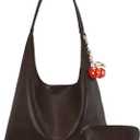 Vegan Hobo Bag Cherry Leather Shoulder Purse Slouchy Designer Crossbody Bag for Women Retro Tote Handbag (Coffee)