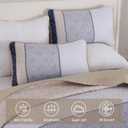 Cottolester Boho Quilt Set Queen Size 3 Pieces,Khaki and Navy Blue Striped Bedspread Coverlet Set,Bohemian Bedding Set Soft Microfiber Bedding Set for All Season 96"x90"