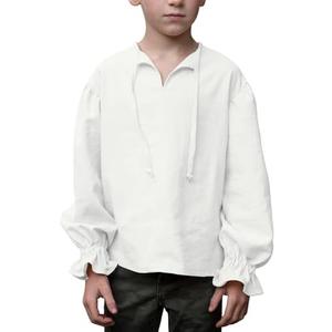 Eymitory Boys Pirate Shirt Costume Kids Medieval Renaissance Costume Ruffled Long Sleeve Halloween Scottish Jacobite Tops Size 150