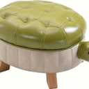 Animal Footstool Turtle Upholstered Ottoman PU Leather Pouf Wood Foot Stool Rest for Living Room Bedroom Sofa Bench Seat Chair, Grass (Small, Grass Green)