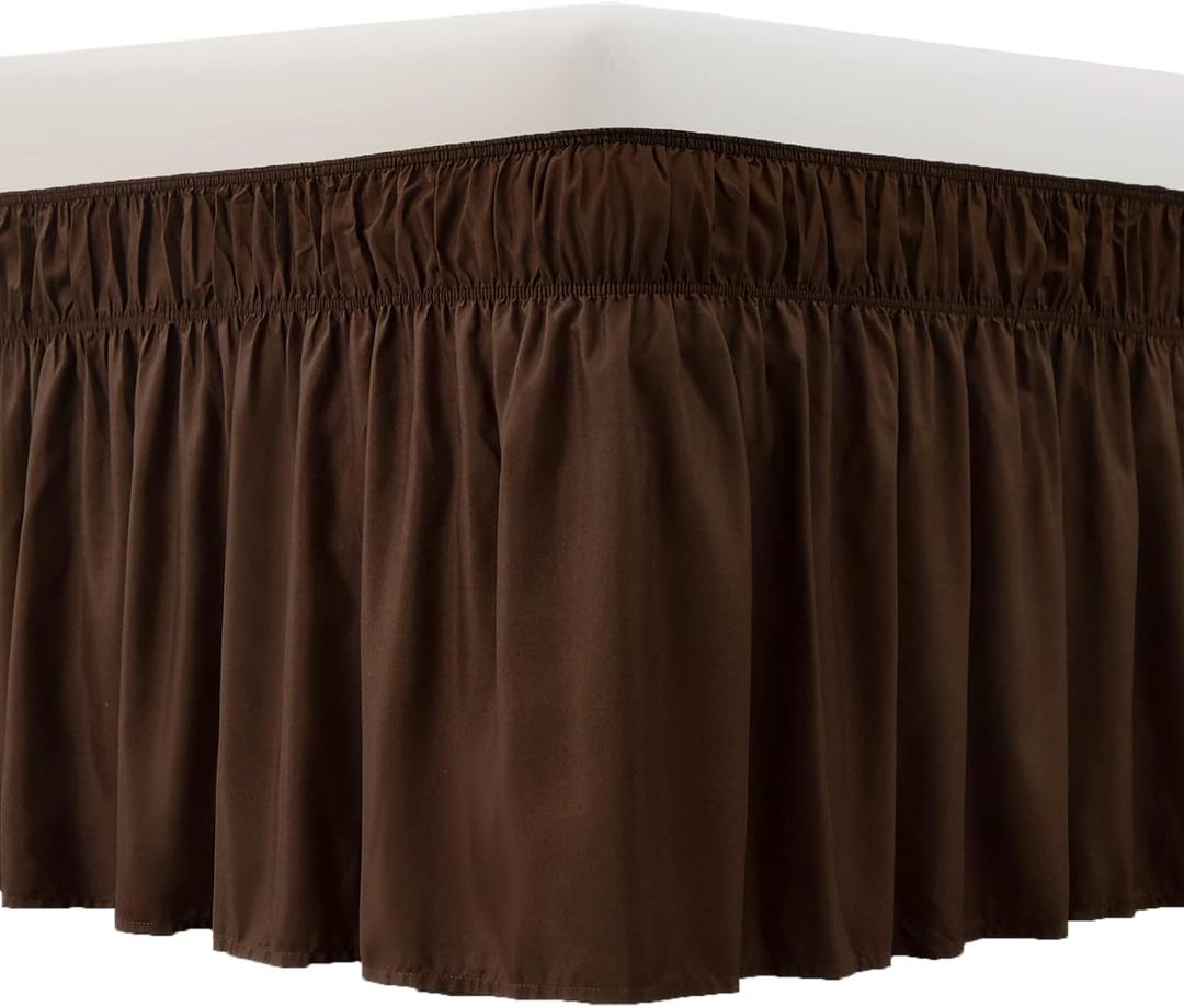 MEILA Bed Skirt Three Fabric Sides Elastic Wrap Around Dust Ruffled Solid Bed Skirts Easy On/Easy Off 16 Inch Tailored Drop, Chocolate, Queen/King (Brown)
