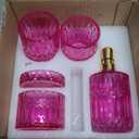 Hot-Pink Glass Bathroom Accessories Set 5 Pcs, Hot-Pink Bathroom Set, Soap Dispenser and Toothbrush Holder Set, Qtip Holder Set, Vintage Bathroom Sink Set, Cute Bathroom Decor