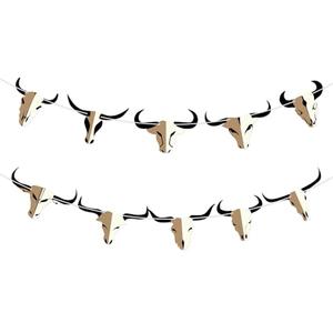 Hooqict Western Cowboy Rodeo Party Banner Western Birthday Party Decorations Bull Skull Banner Western Happy Birthday Banner Garland for Wild West Country Birthday Decorations