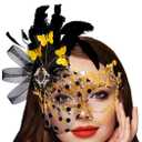 Campsis Women Masquerade Mask, Gold Masquerade Ball Mask, Feather Venetian Mask