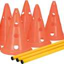 TRIXIE Dog Agility Hurdle Cone Set  Dog Agility Set with Height Adjustable Crossbar for Beginners & Advanced, Dog Agility Equipment for Dog Obstacle Courses  6 x Cones, 3 x Agility Rods