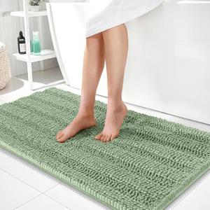OLANLY Thick Bathroom Rugs 44x24, Extra Soft Absorbent Chenille Striped Bath Rugs, Rubber Backing, Machine Wash Dry, Bath Mats for Bathroom Floor, Tub and Shower, Home Decor Accessories, Sage Green
