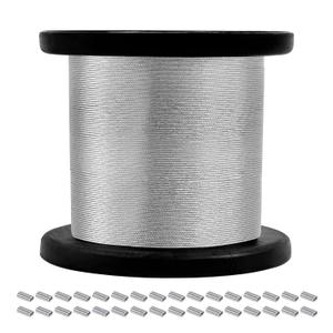316 Stainless Steel Cable, 400FT 1/32IN Wire Rope 7 * 7 Strand with 100Pcs Aluminum Sleeves Crimp, Thin Metal Wire Rope Cable for Hanging, Clotheslines, Trellis Wires, Garden Wires