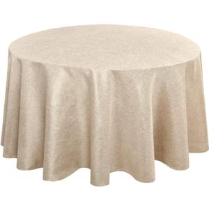 Hiasan Round Linen Tablecloth 108 Inch - Wrinkle and Stain Resistant Washable Polyester Fabric Table Cloth for Dining Room Kitchen Party, Beige
