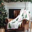 Pink Bow Christmas Tree Flannel Throw Blanket Pastel Soft Fuzzy Plush Cozy Fleece Blanket 50 x 60 Inch Coquette Bows Xmas Tree Gifts for Women Girls Sofa Couch Travel Bed Home Decoration