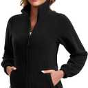ZMC Women Fleece Jacket Zip Up, Lightweight Full Zip Polar Fleece Jacket for Women with Pockets, Black Large