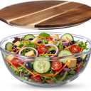 LemonRoad 12 Inch Large Salad Bowl with Acacia Wood Lid Glass Thick Salad Trifle Bowl Versatile Mixing and Serving Dish for Dessert Fruit Pasta Ice Cream Cake Baking Dishwasher Safe