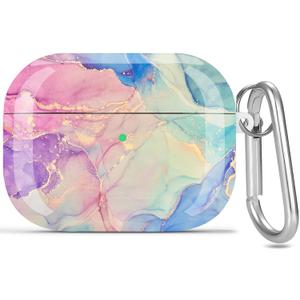 for AirPods Pro 3 Gen Case 2025, Cute Marble Print Air pods Pro 3rd Generation Protective Hard Skin Women Girl with Keychain for Apple iPod Pro 3 Gen Case, Violet Marble
