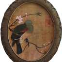 Zelvix Vintage Wall Art Framed Artwork, Embossed Resin Antique Decor with Floral and Bird Art, 8x10 Oval Picture Frame, Oil Vintage Painting Reproduction for Room, Gallery and Living Room (Brown)