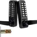 Upgrade Double Sided Keypad Door Lock with Adjustable Deadlatch 2-3/8'' and 2-3/4'', Double Sided Keyless Door Lock with Handle, Double Sided Gate Lock for Outdoor (Black)