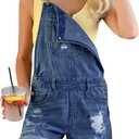 luvamia Women's Ripped Short Overalls Adjustable Denim Bib Overall Shorts Romper (X-Large, Fresh Bright Blue-folded Hem)