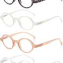 JM Set of 4 Retro Round Reading Glasses Spring Hinge Readers Men Women Glasses for Reading 4 Pack Mix