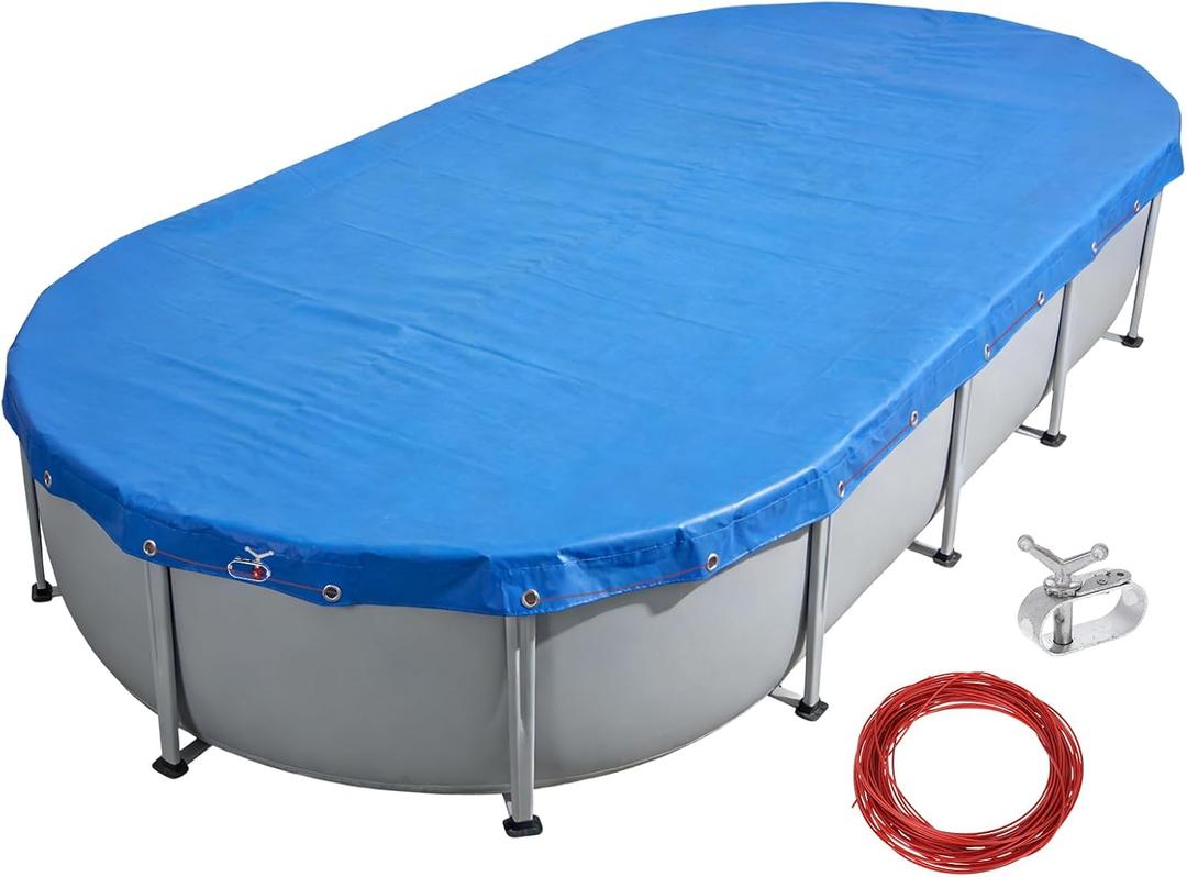 16x10 FT Oval Pool Cover for Above Ground Pools,Solar Oval Pool Cover Protector with Drawstring for Cold and UV Resistant,Dustproof -All-Weather Protection (Only Cover, Not Include Pool)