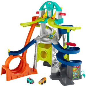 Fisher-Price Little People Toddler Toy Launch & Loop Raceway Race Track with Lights Sounds & 2 Cars for Pretend Play Ages 18+ Months​ 