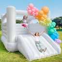 White Bounce House for Big Kids 8-12 and Adult Indoor Outdoor Large Bouncy Castle Theme with Slide and Air Blower 133.86 x 96.46 x 74.02 inch Big Playhouse for Party