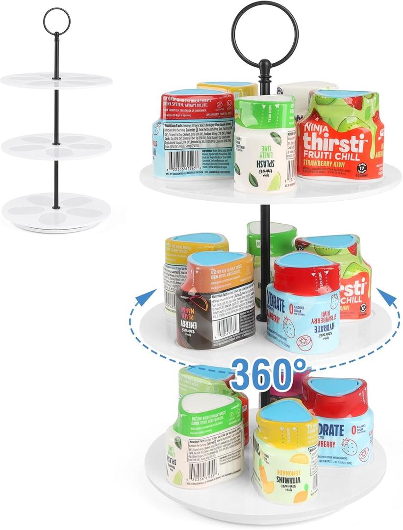 Pod Holder for Ninja Thirsti Pods, 360Rotating 15-Flavor Storage Holder for Ninja Thirsty Drink System Pod Organizer for Ninja Thirsty Flavor Pods,Water Flavoring White