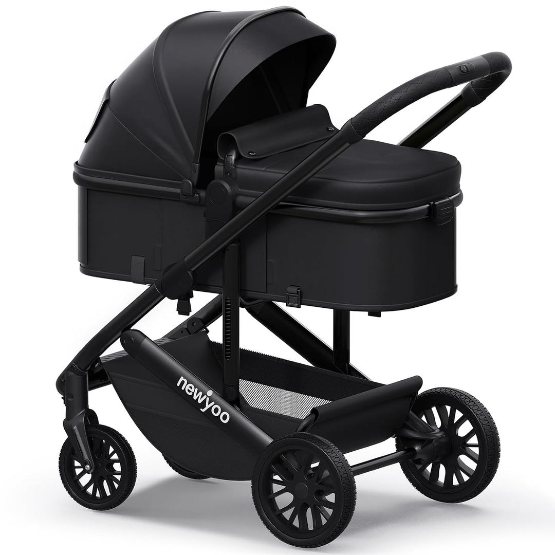 newyoo Infant Stroller with Bassinet Mode, Nestro 516M, Convertible Baby Strollers with Reversible Seat & Cup Holder, Baby Strollers, 2-in-1 Rear-Facing Pram, Black