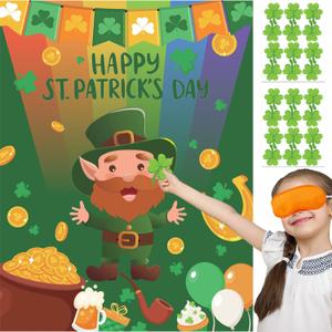 6 x St. Patrick's Day Pin the Shamrock Game for Kids - Reusable Leprechaun Party Activity with Lucky Shamrock Favor Supplies for Boys & Girls