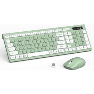 Wireless Keyboard and Mouse Combo, Full-Sized Wireless Keyboard and Adjustable DPI Mouse, 2.4GHz USB Receiver, Keyboard and Mouse for PC, Windows, Desktop, Laptop, Avocado Green