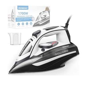 IRONDAY 1700W Steam Iron for Clothes 20s Fast Heatup, NonStick Ceramic Soleplate, 14.07oz Large Water Tank, AutoOff, Burst Steam, SelfCleaning, roning Clothes for Home