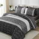 Dinjoy Queen Comforter Set Dark Gray Boho,Soft 7 Piece Bed in a Bag Queen Size Black Bedding Sets Striped Comforters with Plaid Bed Set with Sheets for Men Fall Winter, Black and Gray 