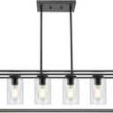 VINLUZ 6-Light Chandeliers Black Finished Farmhouse Dining Room Lighting Fixtures Hanging Industrial Modern Kitchen Island Pendant Lighting with Clear Glass Ceiling Lights for Restaurant Bar Hotel