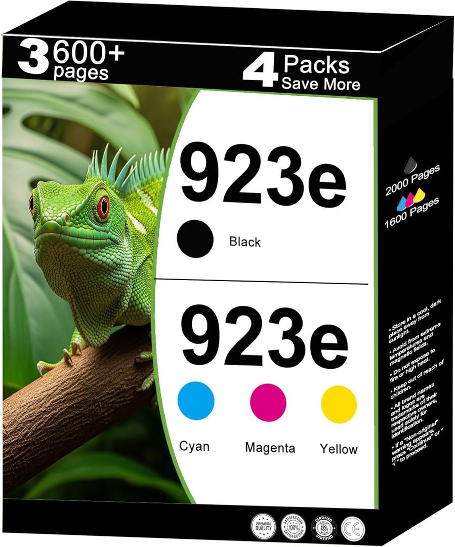 923e Ink Cartridges Combo Pack Replacement for HP 923 XL 923XL Work with OfficeJet 8120, 8122, 8124e, Pro 8135e, 8138e, 8139e, 8130e, 8132e Printer with V17.2.1 Chip4-Pack, Cyan Magenta Yellow Black