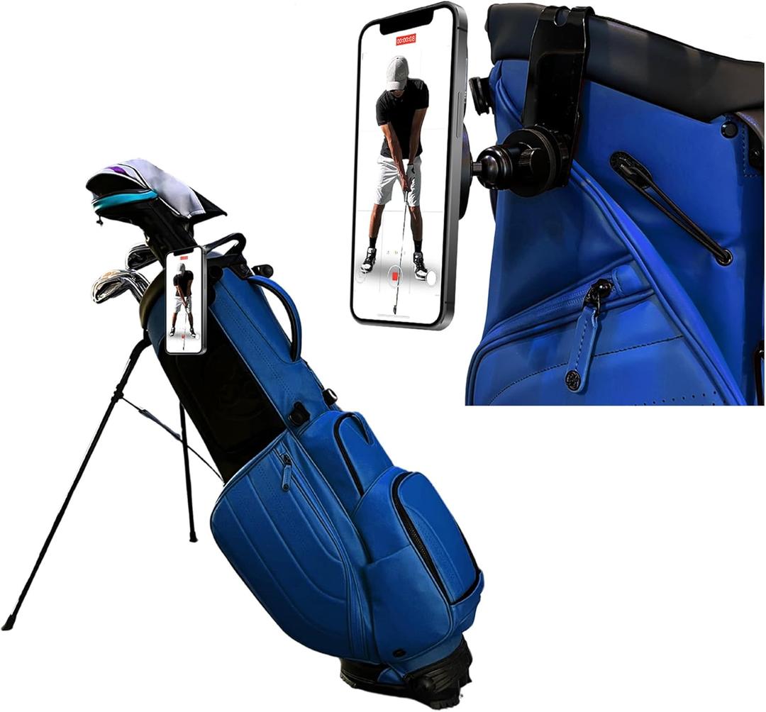 Golf Phone Holder  Fully Adjustable Golf Swing Camera Mount | Converts Any Bag into a Golf Phone Tripod | MagSafe-Compatible for Easy, Clamp-Free Setup | Golf Bag Magnetic Plate Included