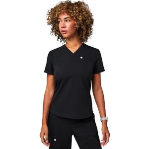 Fabletics Women's Vital 1-Pocket Scrub Top - MotionTech, Wrinkle-Resist, Chest Pocket, Anti-Shrink, Semi-Slim Fit (Large, Black)