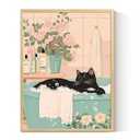InSimSea Framed Canvas Wall Art Prints, Bathroom Wall Decor, Japanese Black Cat in a Bathtub Paintings Wall Art, Relaxation Poster Classic Retro Aesthetic Restroom Small Shelf Decor, 12x16inch