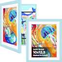 KINLINK 10x12.5 Kids Art Frame Set of 2, Solid Wood Kids Artwork Frames Changeable with Front Opening Hold 150 Pictures, Art Frames for Kids Art with Matwithout Mat 10x12.5 Picture Frame Light Blue