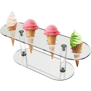 JIANWEI Ice Cream Cone Holder, 4 Holes Transparent Acrylic Cupcake Cake Stand, Reusable & Easy to Clean, Perfect for Parties, Weddings, Birthdays