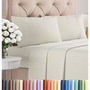 Queen Size 4 Piece Sheet Set - Comfy Breathable & Cooling Bed Sheets Set - Hotel Luxury Bedding for Women, Men, Kids, Teens, Boys & Girls - Deep Pockets and Wrinkle Free - Oeko-Tex - Beige Stripes 2